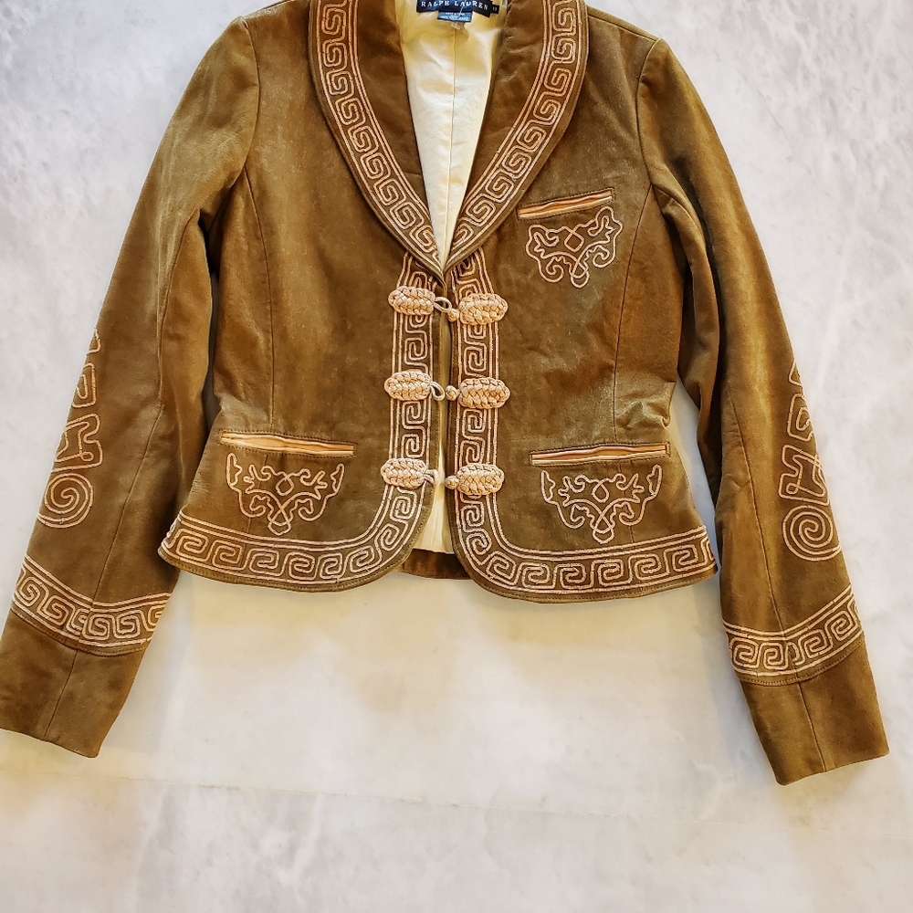Ralph Lauren embellished tan/ brn suede jacket.